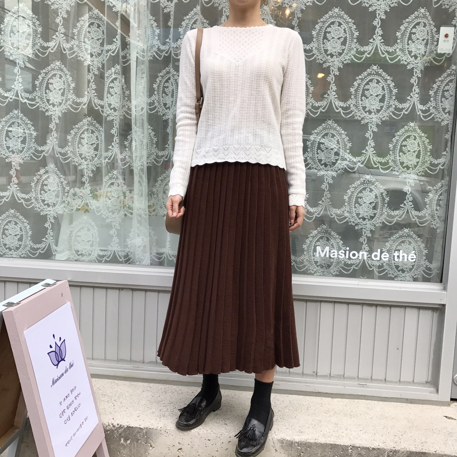 Winter knit pleated long skirt 4color wrinkles