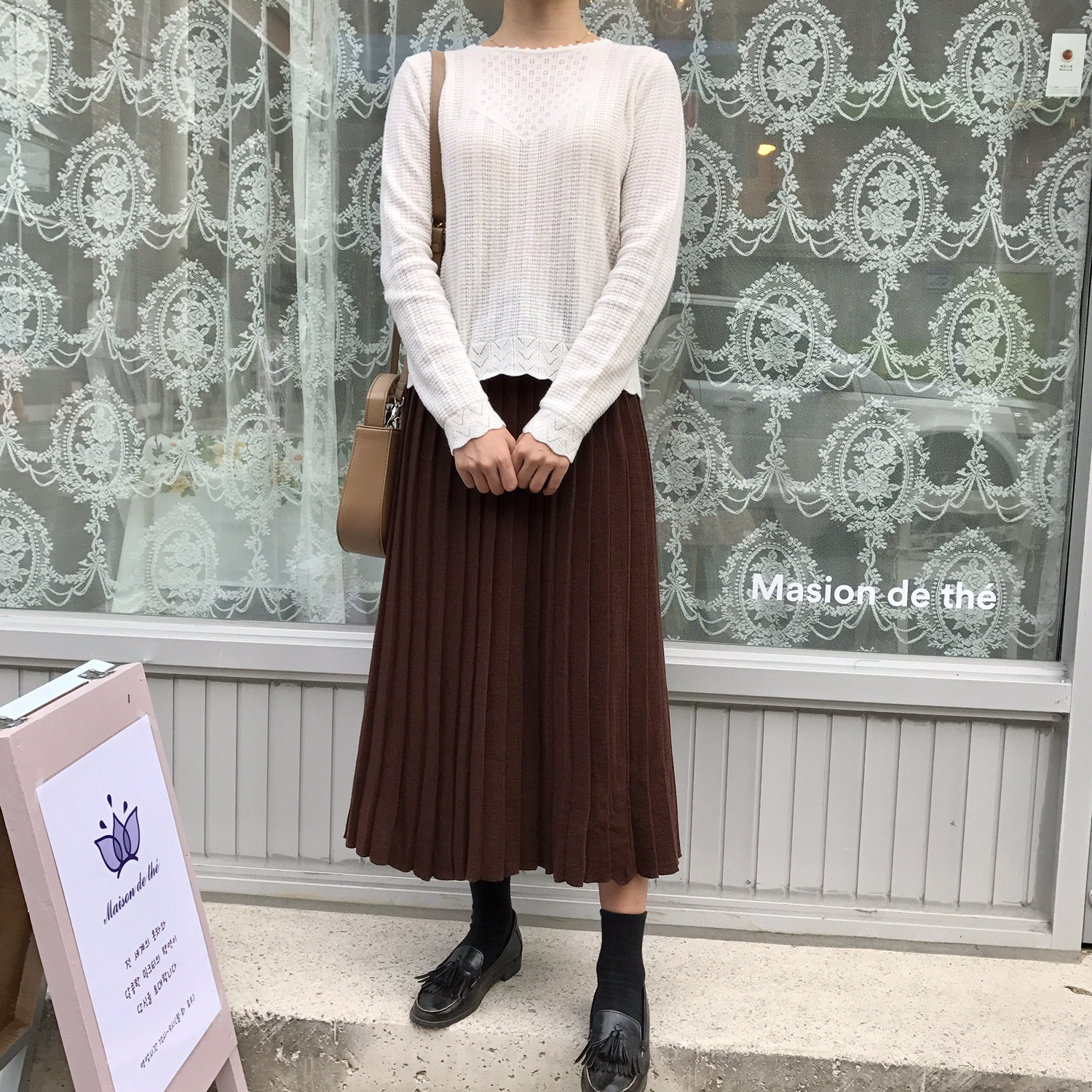 Winter knit pleated long skirt 4color wrinkles
