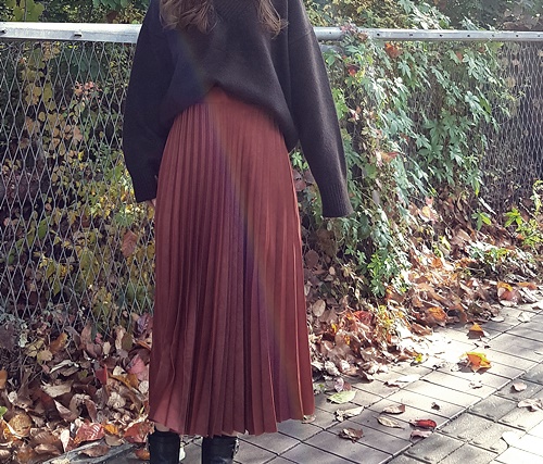 Pleated Pleated Long Skirt 3color Sun My Way Metal