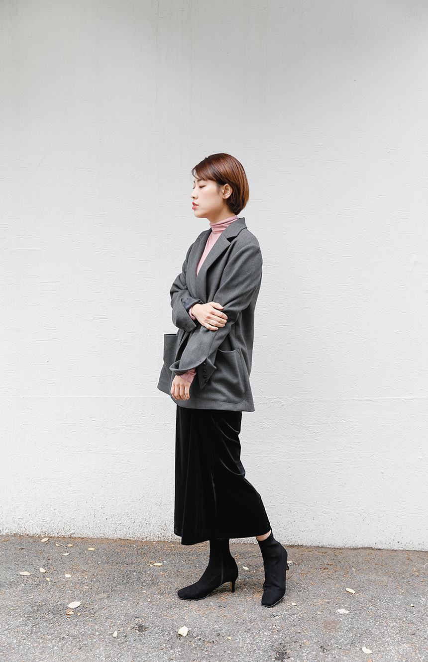 Velvet shirring long skirt 3colors easy to look in