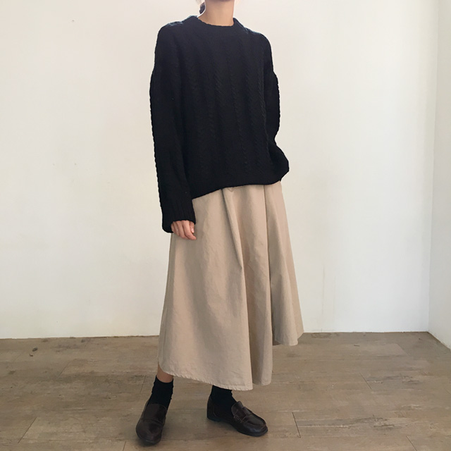 a line cotton unlined long skirt 2colans skirt Mid