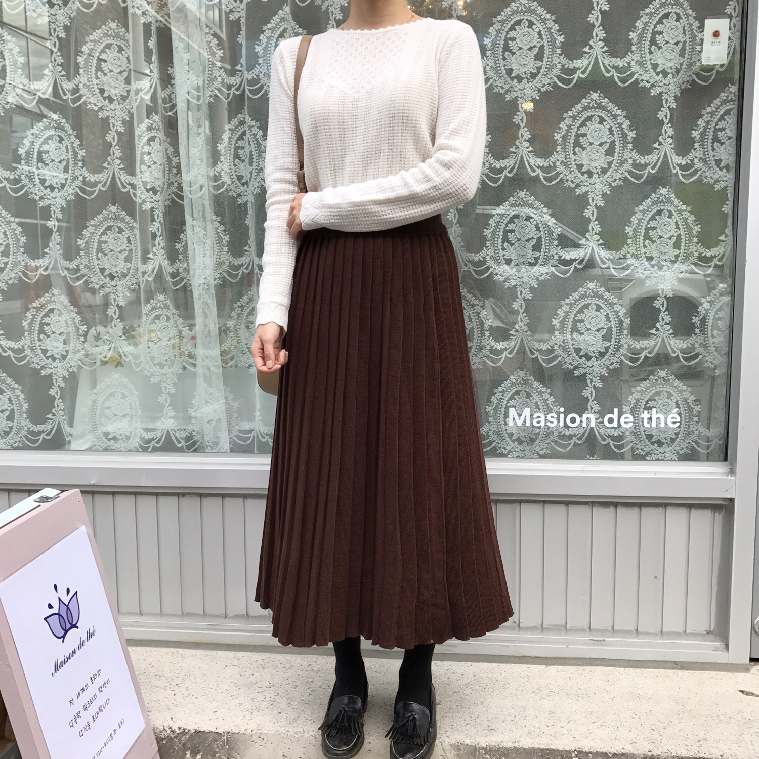 Winter knit pleated long skirt 4color wrinkles