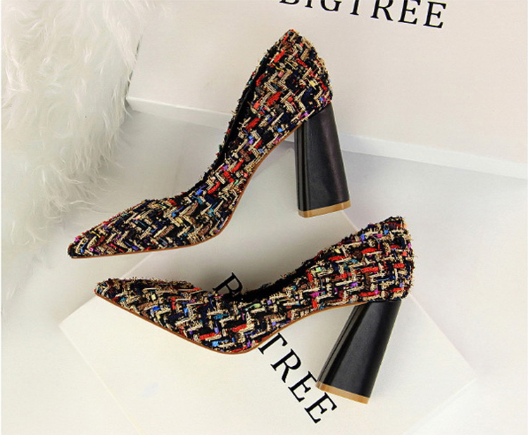 Tweed Hooded Shoe Black Ivory Spiked Coil Stiletto