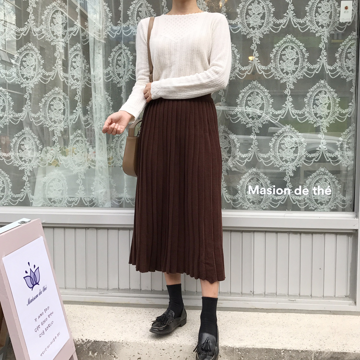 Winter knit pleated long skirt 4color wrinkles