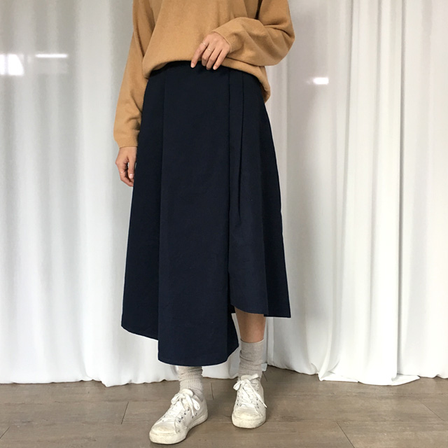 a line cotton unlined long skirt 2colans skirt Mid