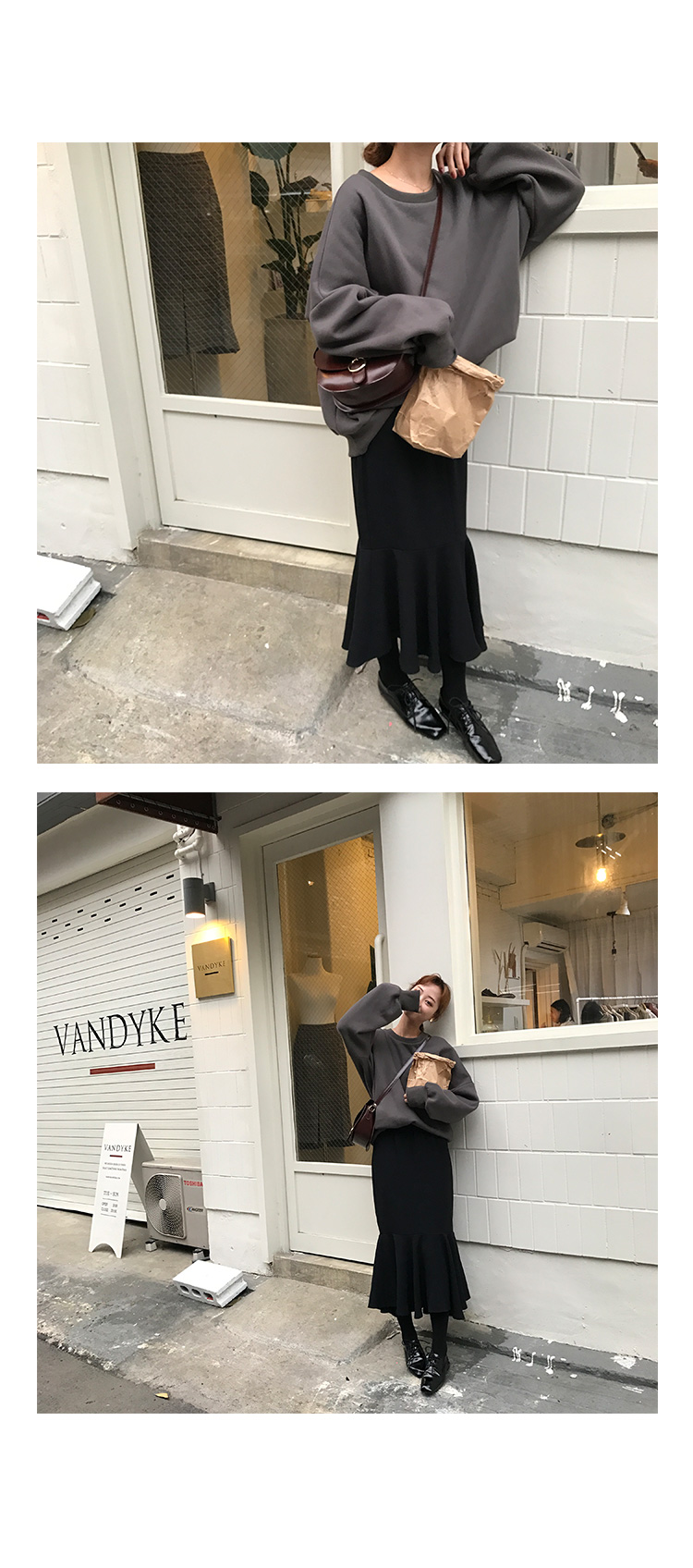 H Line Black hem ruffle Mermaid skirt h Long Long 