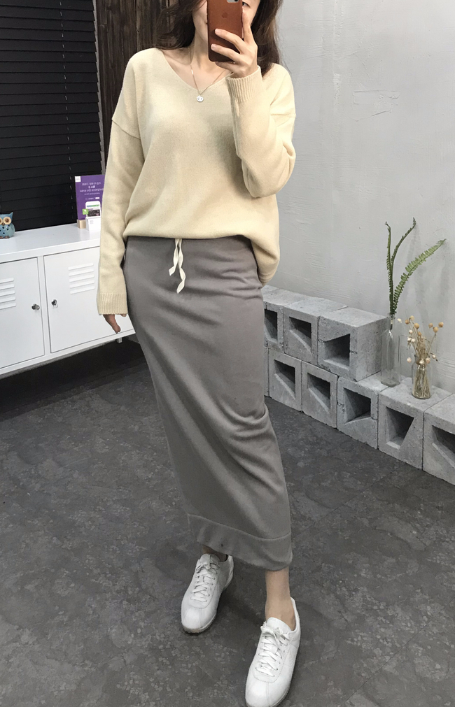 Cotton bending long skirt 2 color 30 women's sh