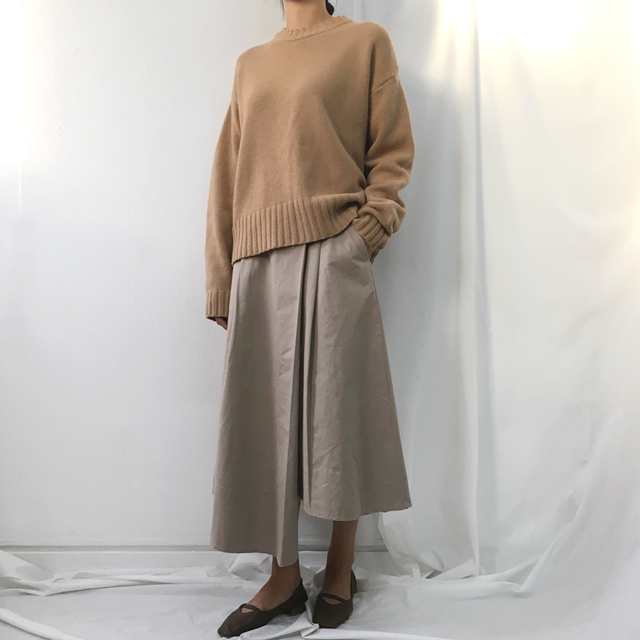 a line cotton unlined long skirt 2colans skirt Mid