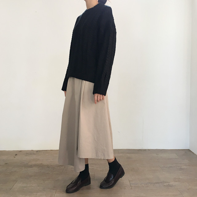 a line cotton unlined long skirt 2colans skirt Mid