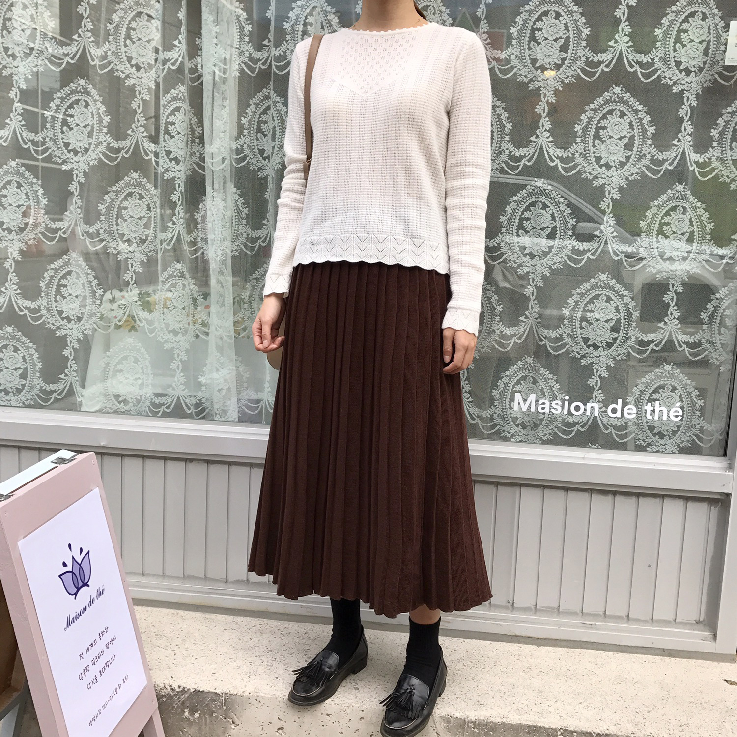 Winter knit pleated long skirt 4color wrinkles