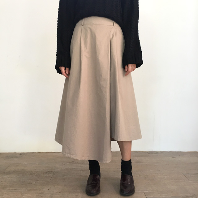 a line cotton unlined long skirt 2colans skirt Mid