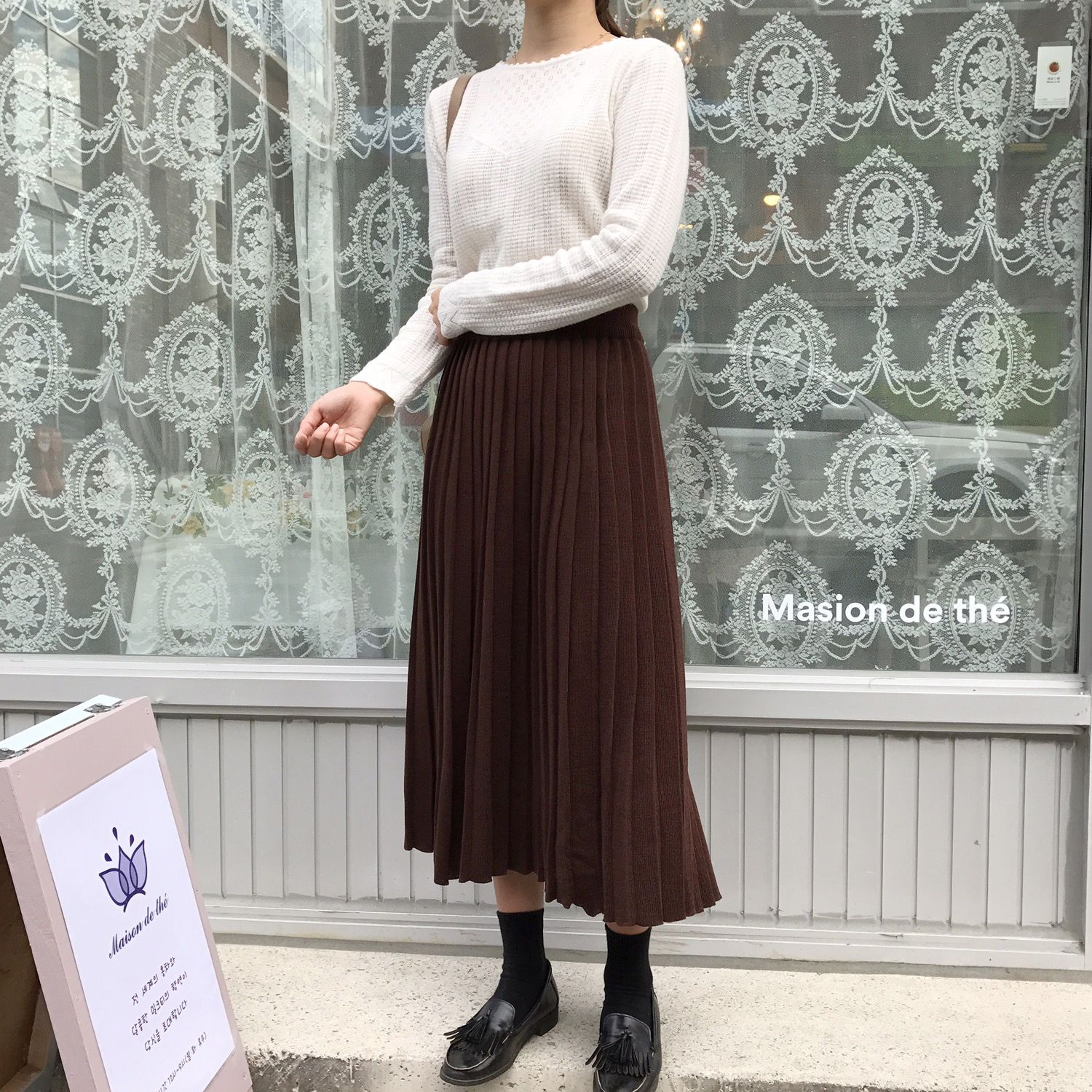 Winter knit pleated long skirt 4color wrinkles