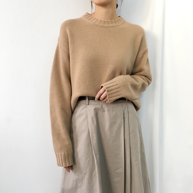 a line cotton unlined long skirt 2colans skirt Mid