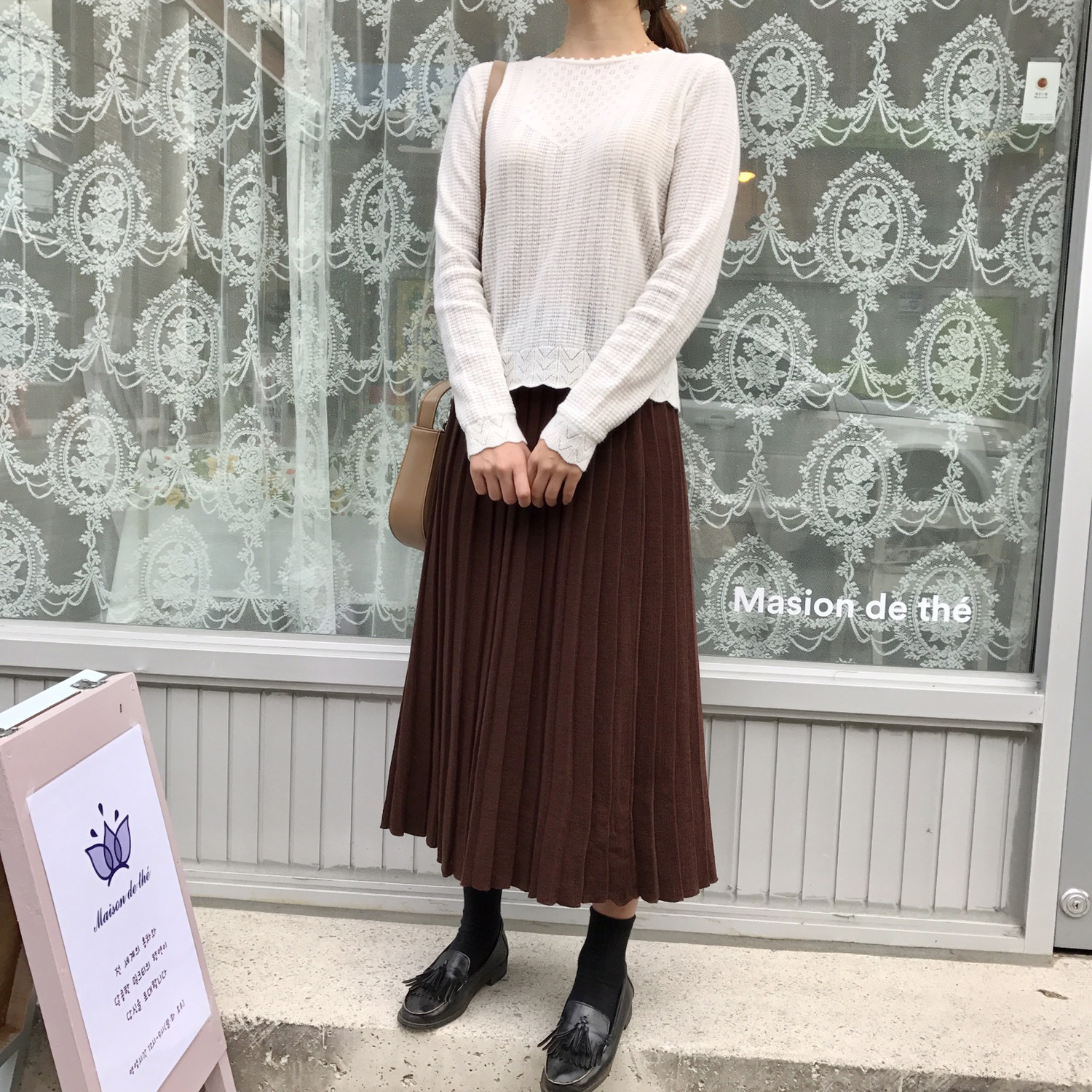 Winter knit pleated long skirt 4color wrinkles