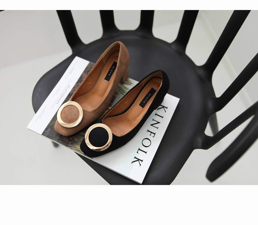 Suede Middle Hill Circle Ring Tongue Pumps 5cm Bla