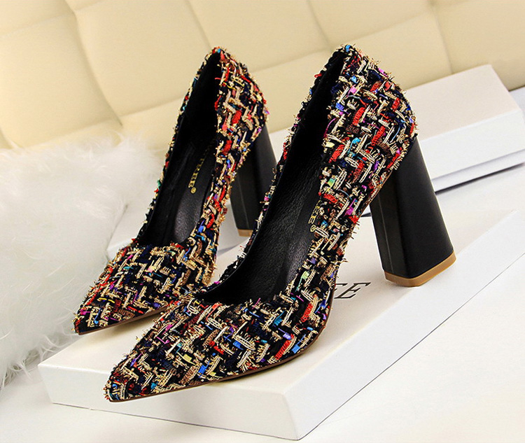 Tweed Hooded Shoe Black Ivory Spiked Coil Stiletto
