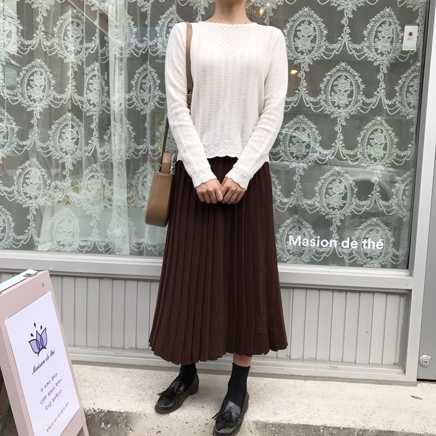 Winter knit pleated long skirt 4color wrinkles