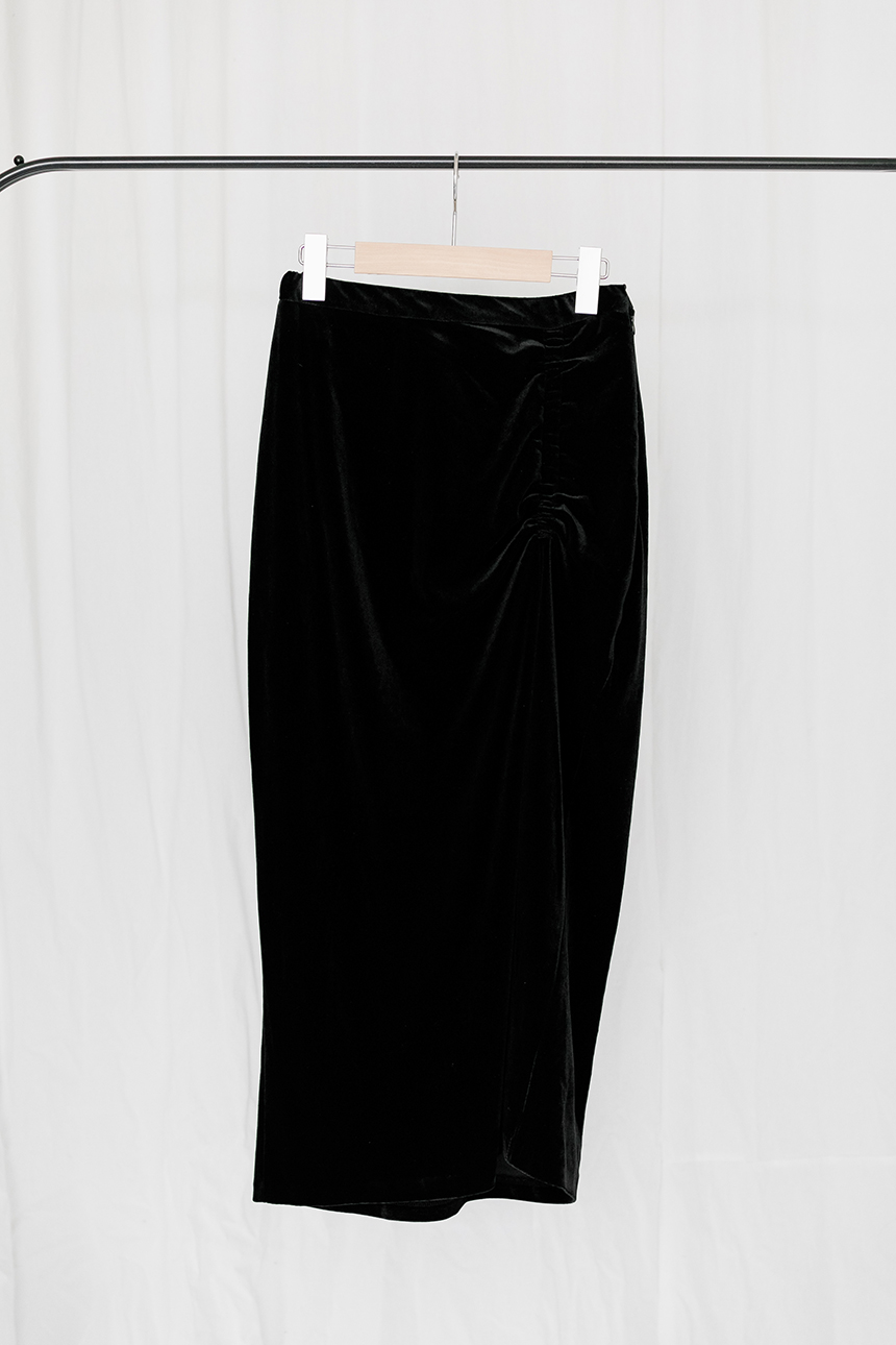 Velvet shirring long skirt 3colors easy to look in