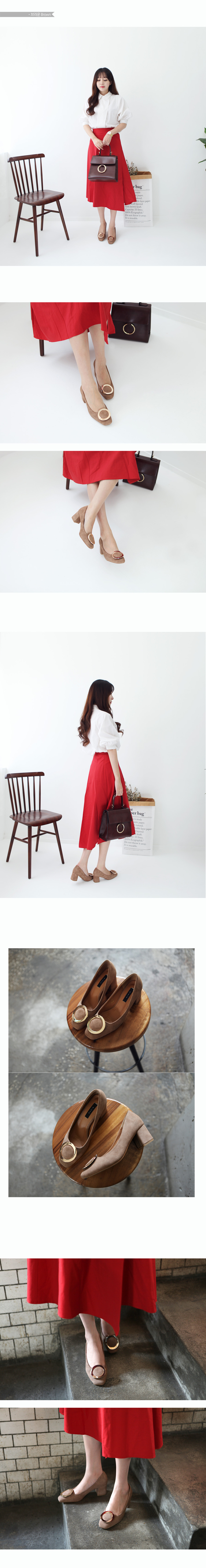 Suede Middle Hill Circle Ring Tongue Pumps 5cm Bla