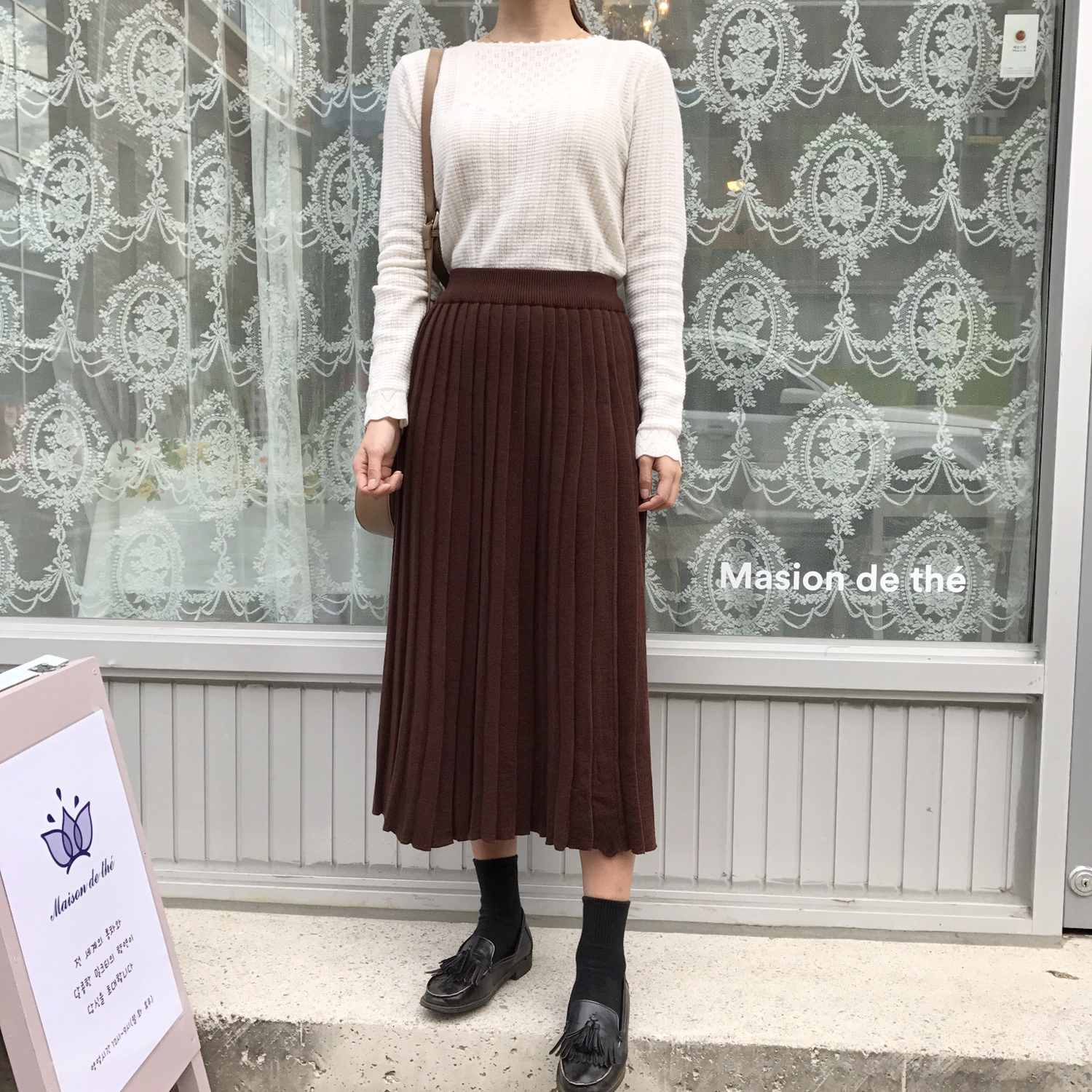 Winter knit pleated long skirt 4color wrinkles
