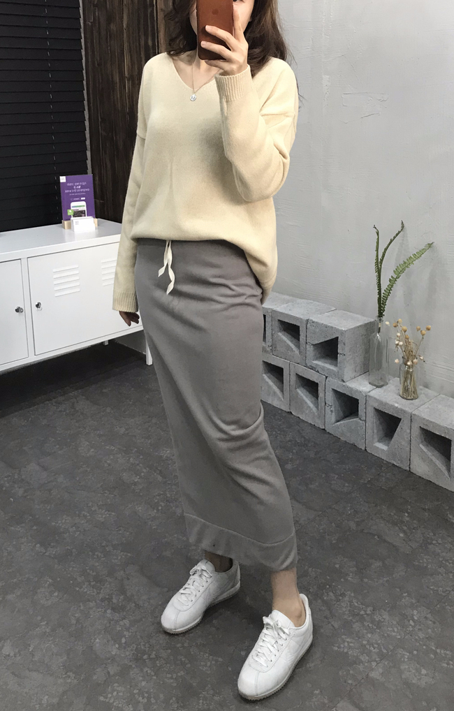 Cotton bending long skirt 2 color 30 women's sh