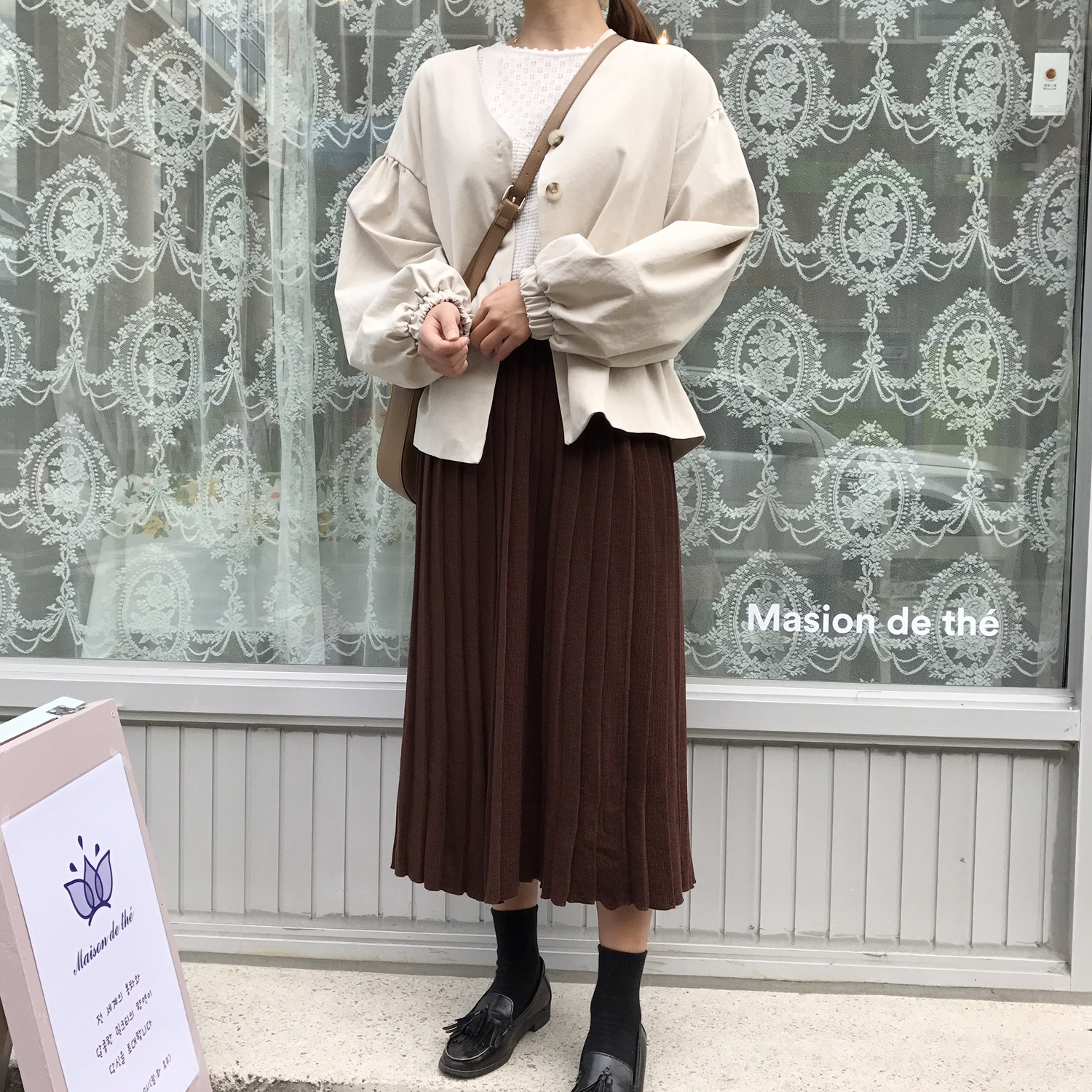 Winter knit pleated long skirt 4color wrinkles