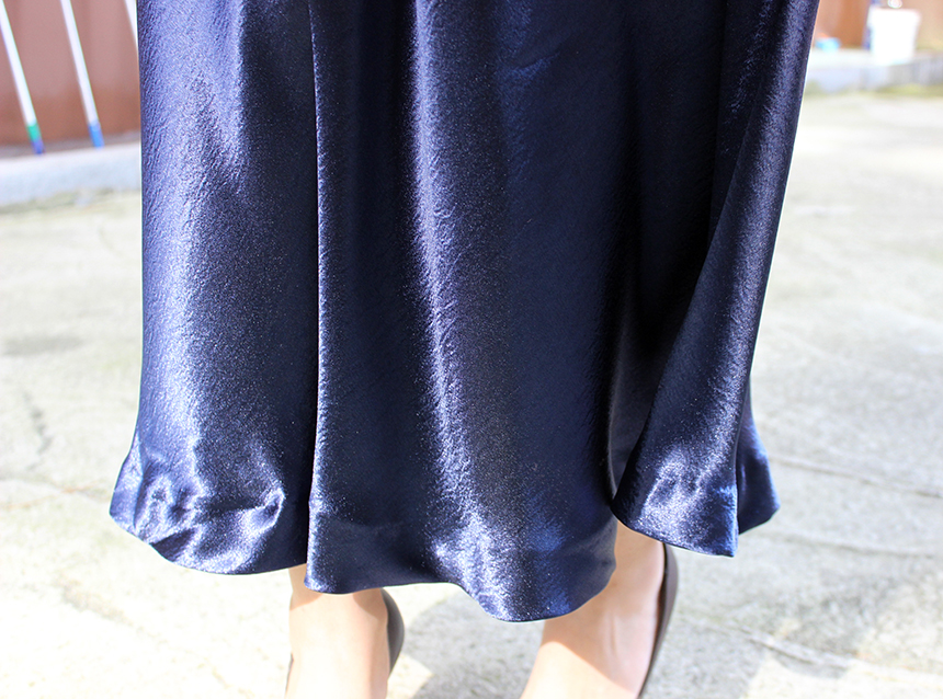 Silk Satin Flare Long Skirt Blue, Silver, Hepburn 