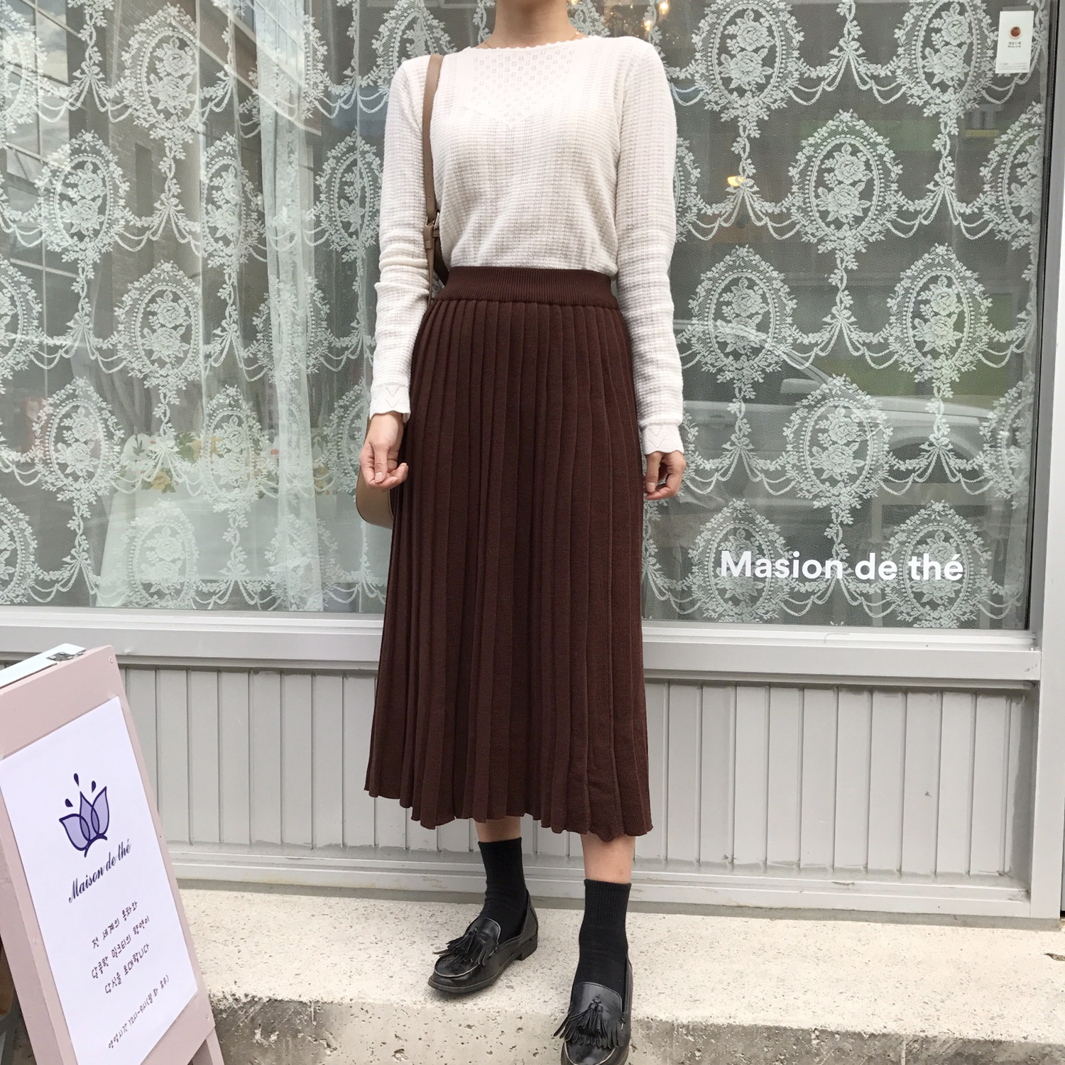 Winter knit pleated long skirt 4color wrinkles