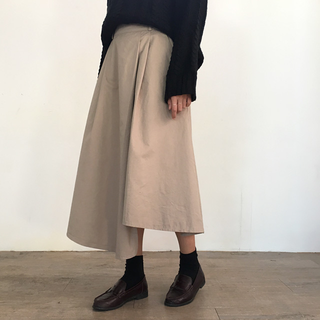 a line cotton unlined long skirt 2colans skirt Mid