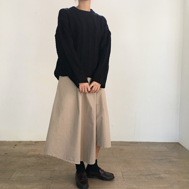 a line cotton unlined long skirt 2colans skirt Mid