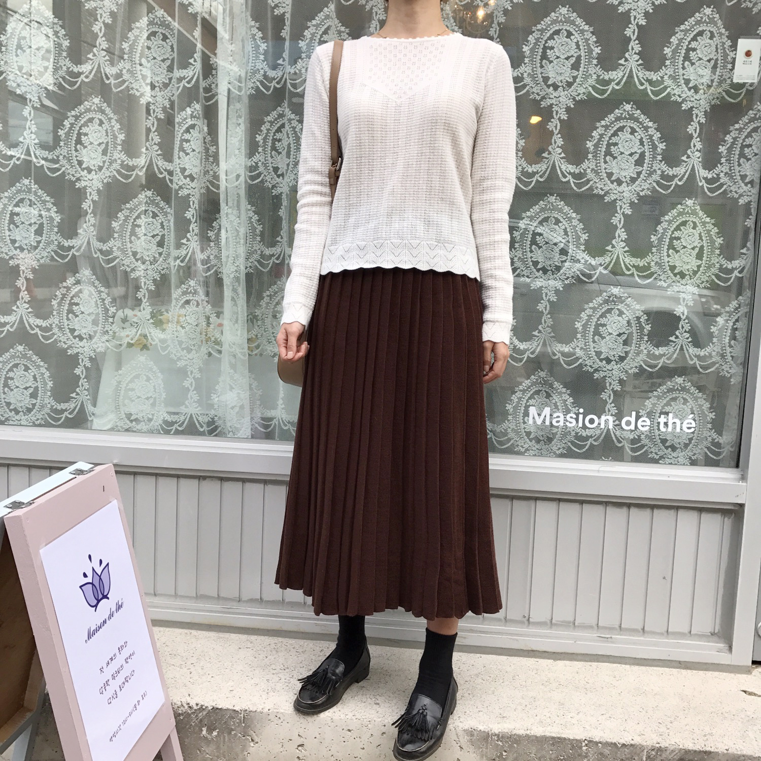 Winter knit pleated long skirt 4color wrinkles