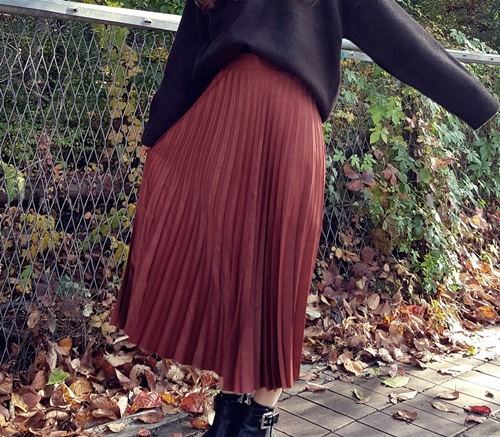 Pleated Pleated Long Skirt 3color Sun My Way Metal