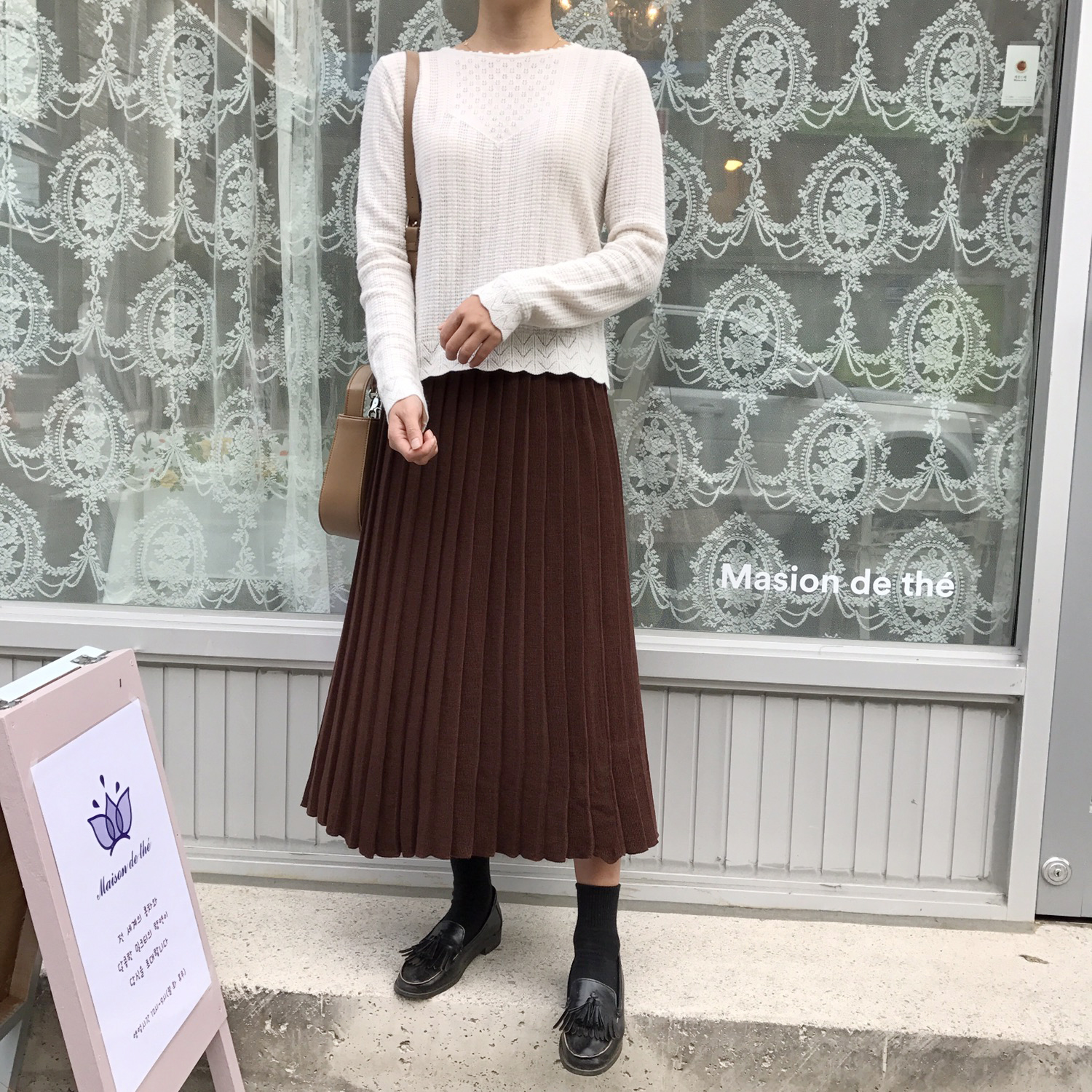 Winter knit pleated long skirt 4color wrinkles
