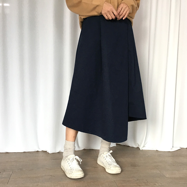 a line cotton unlined long skirt 2colans skirt Mid