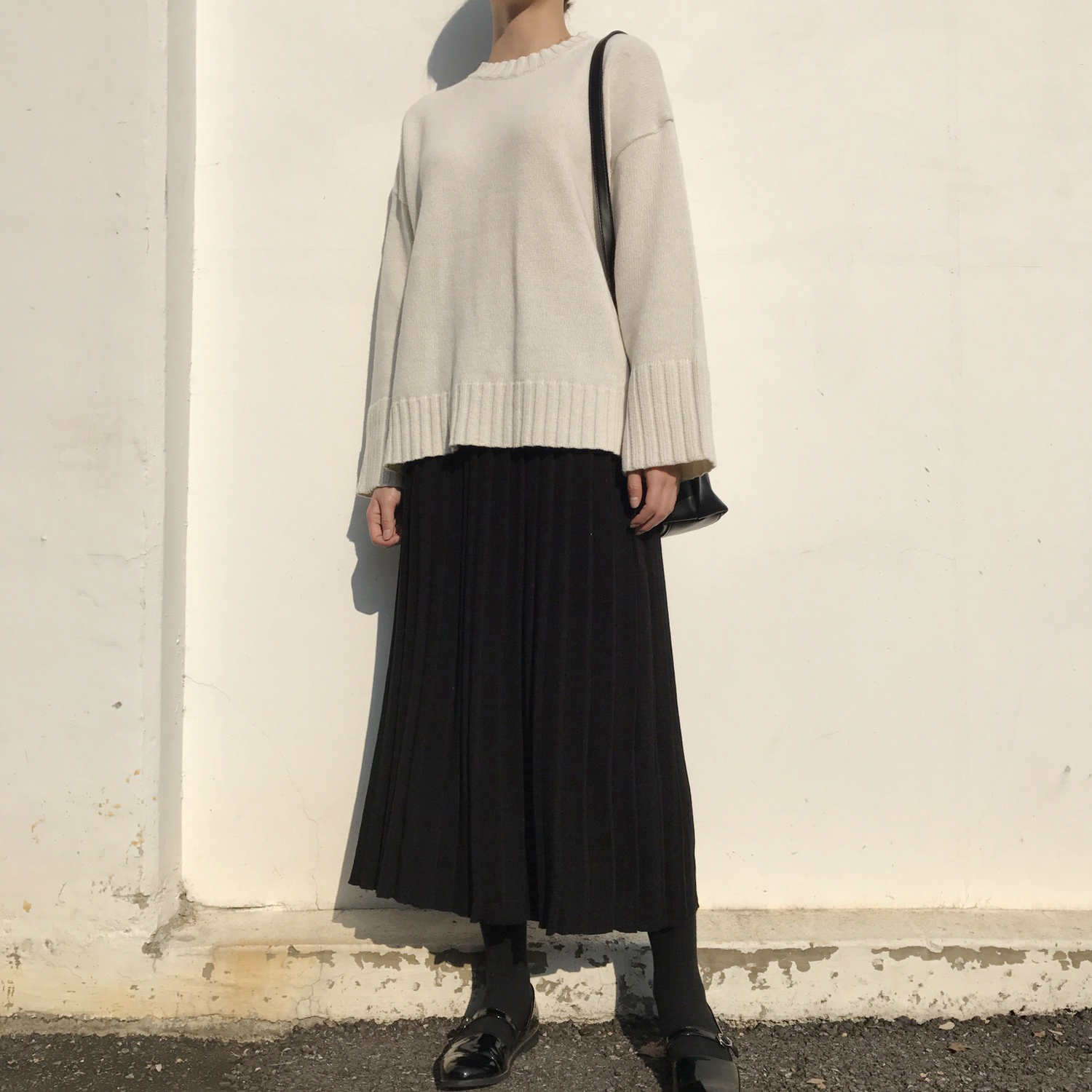 Winter knit pleated long skirt 4color wrinkles