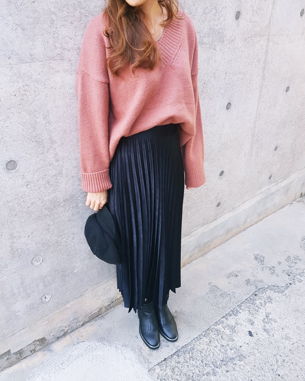 Pleated Pleated Long Skirt 3color Sun My Way Metal