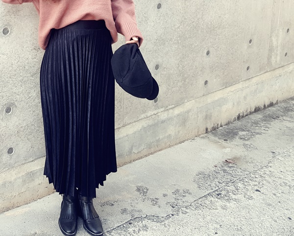 Pleated Pleated Long Skirt 3color Sun My Way Metal