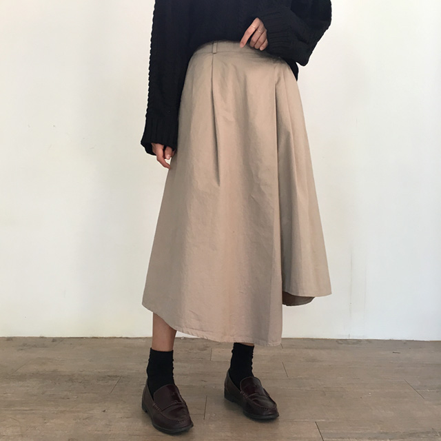 a line cotton unlined long skirt 2colans skirt Mid