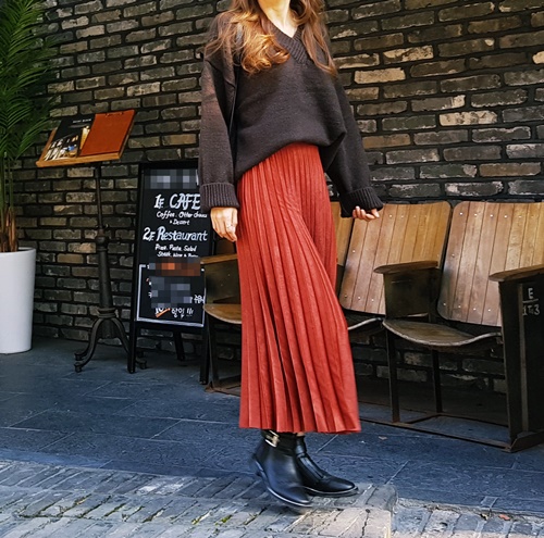 Pleated Pleated Long Skirt 3color Sun My Way Metal