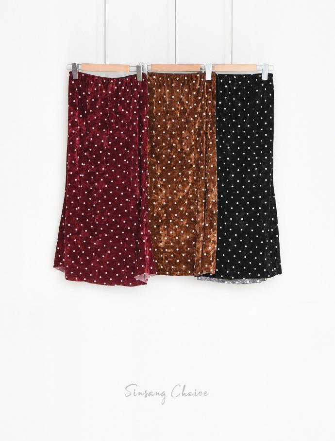 Velvet Dot Mermaid Skirt Banding Long Winter Long 