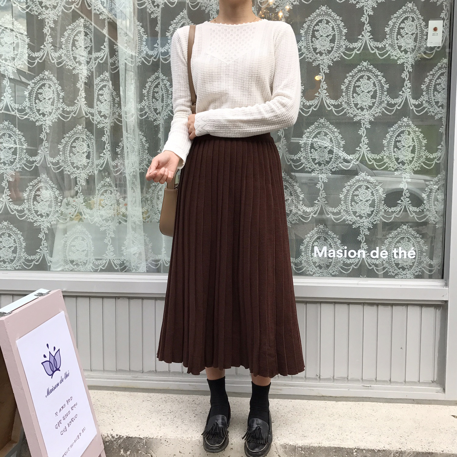 Winter knit pleated long skirt 4color wrinkles