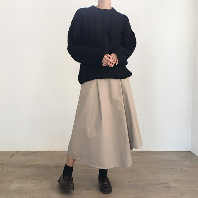 a line cotton unlined long skirt 2colans skirt Mid