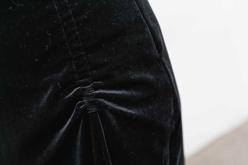 Velvet shirring long skirt 3colors easy to look in