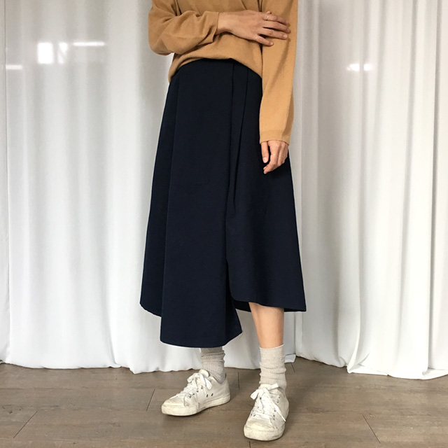 a line cotton unlined long skirt 2colans skirt Mid