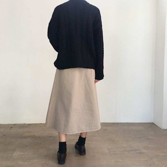 a line cotton unlined long skirt 2colans skirt Mid