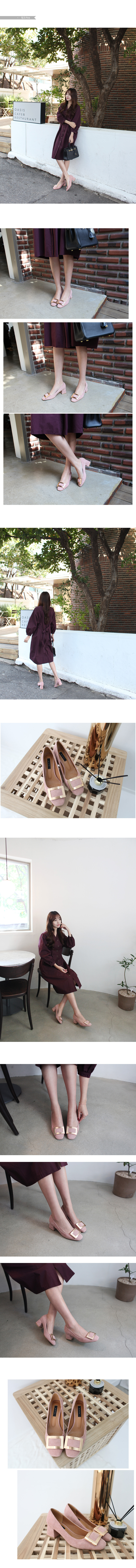 2030 Gold Square Suede Middle Pumps 5.1cm Natural 