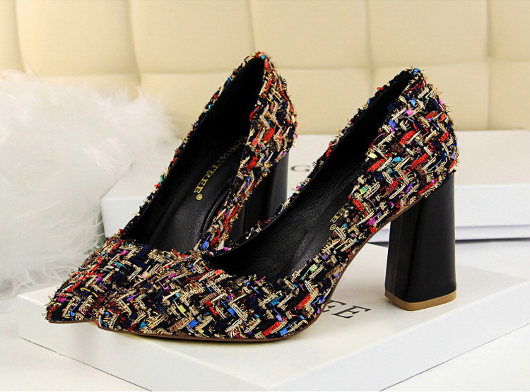 Tweed Hooded Shoe Black Ivory Spiked Coil Stiletto