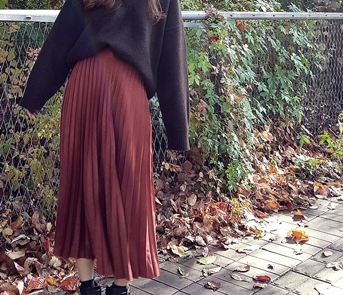 Pleated Pleated Long Skirt 3color Sun My Way Metal