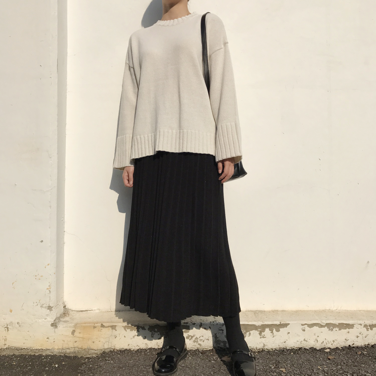 Winter knit pleated long skirt 4color wrinkles