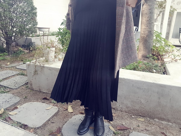 Pleated Pleated Long Skirt 3color Sun My Way Metal